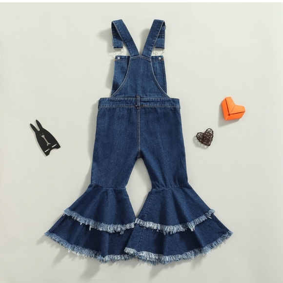 NWT Toddler Flared Distressed Denim Overalls Size 90 (2T/3T) - Picture 7 of 7